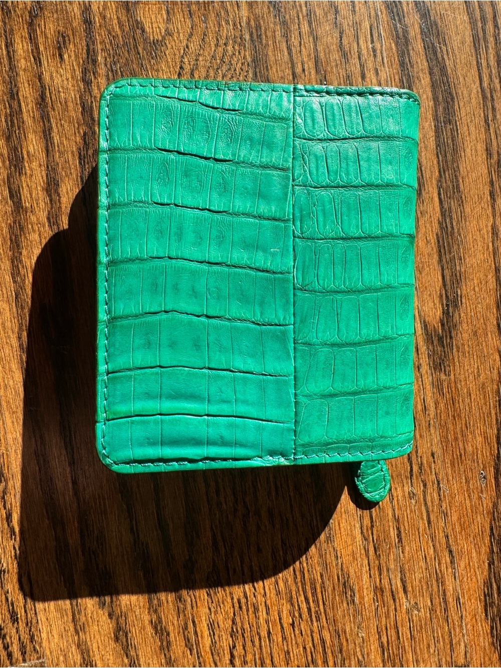 Green Croc-Embossed Leather Zip Wallet